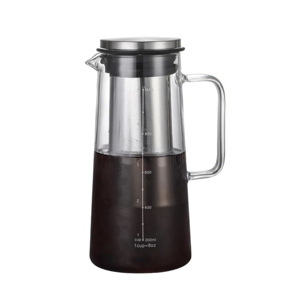 Carafe en Verre pour Café Infusé à Froid avec Filtre Inox 1000/1400 ml – Cafetière Glacée 4 à 8 Tasses pour Réfrigérateur