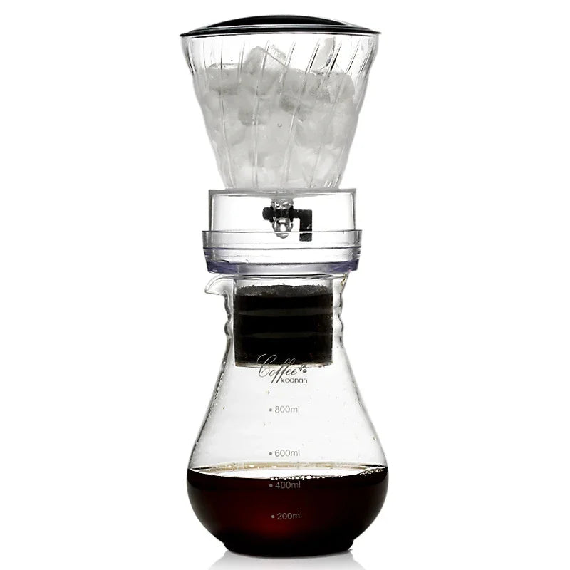 Cafetière Goutte à Goutte à Eau en Verre avec Filtre Réutilisable – Dripper Café Froid et Glacé