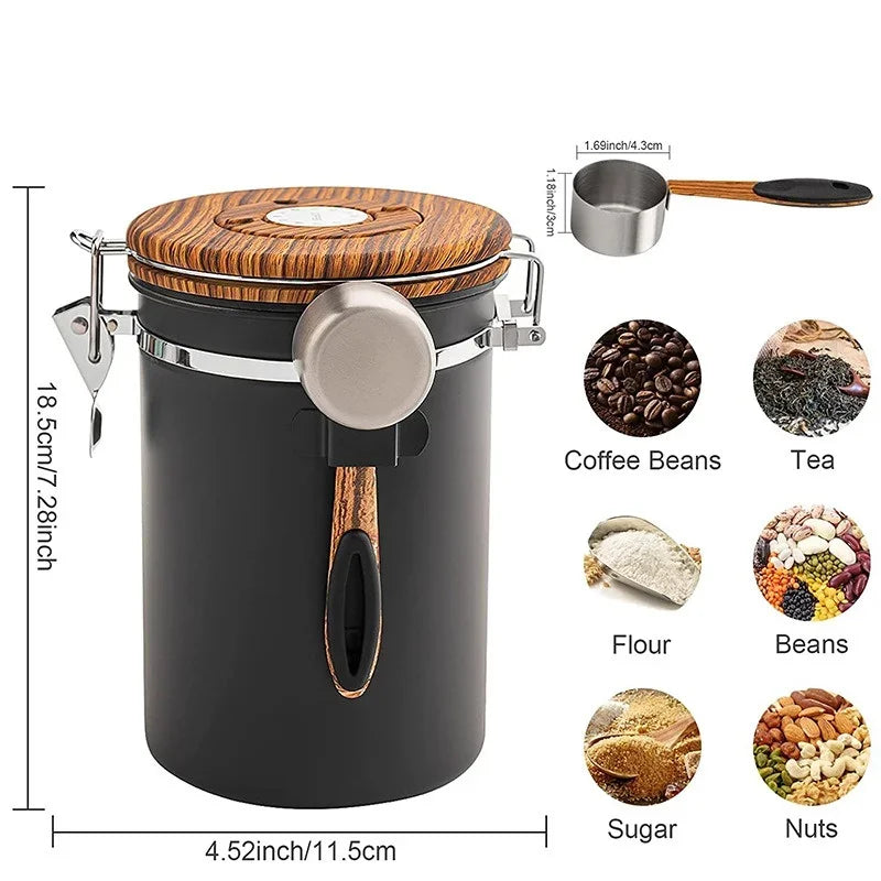 Récipient à Café Hermétique 1,8 L en Acier Inoxydable 304 – Boîte de Stockage Sous Vide avec Cuillère Doseuse