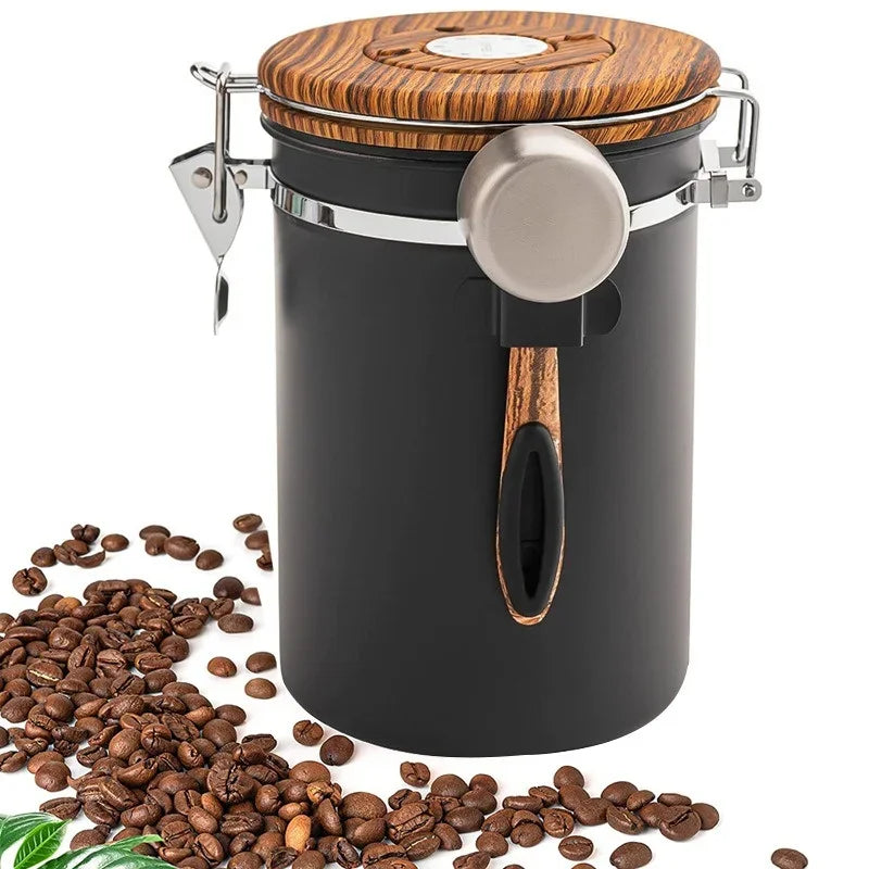Récipient à Café Hermétique 1,8 L en Acier Inoxydable 304 – Boîte de Stockage Sous Vide avec Cuillère Doseuse