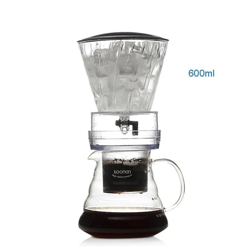 Cafetière Goutte à Goutte à Eau en Verre avec Filtre Réutilisable – Dripper Café Froid et Glacé